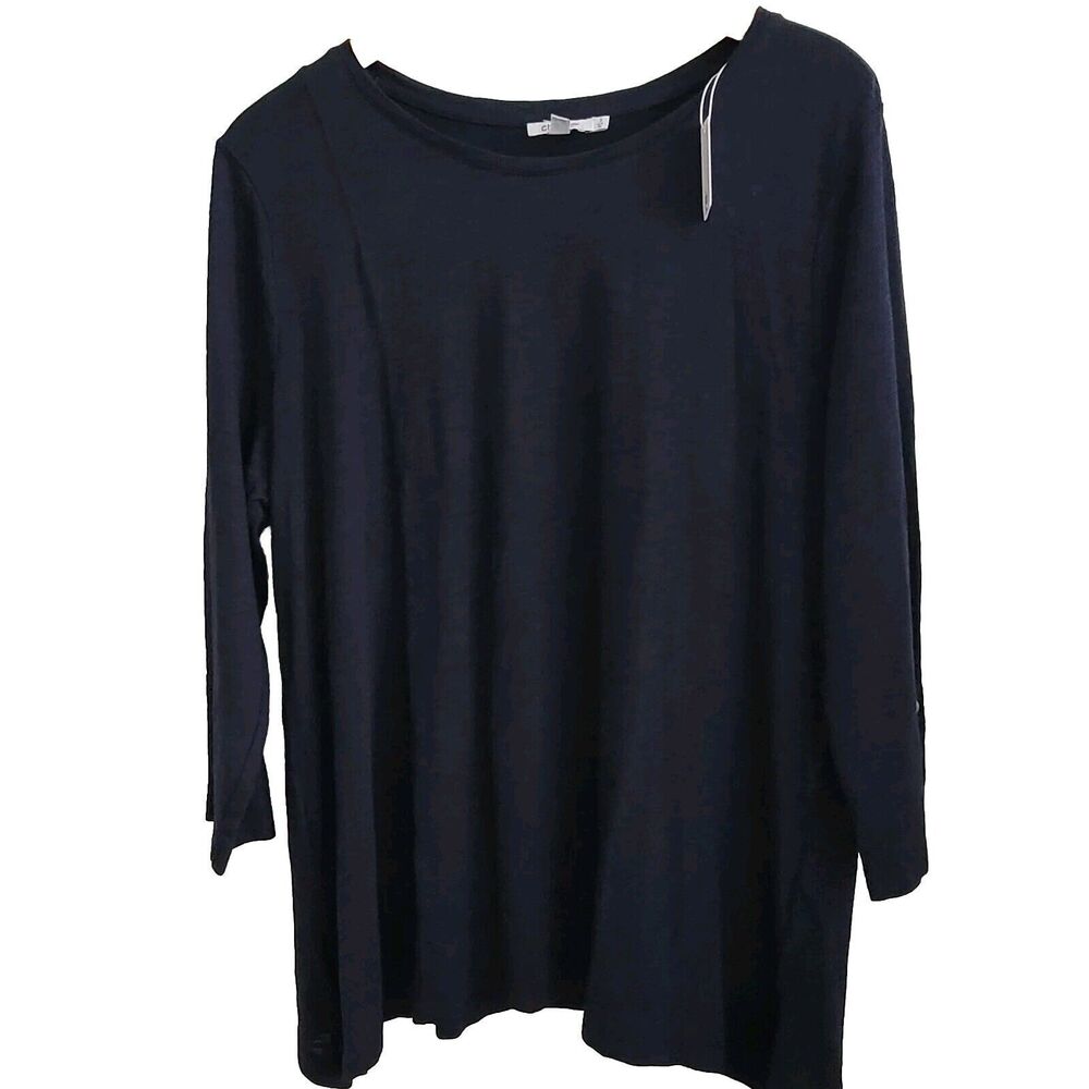 Chico's Womens Round Neck T Shirt plus Size 3 Blue Navy